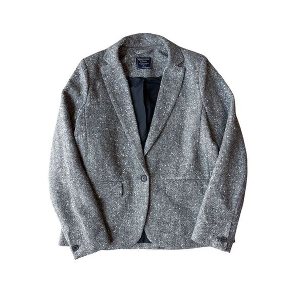 Abercrombie & Fitch Textured Grey Wool-Blend Tweed Blazer Size 8 - Picture 3 of 9